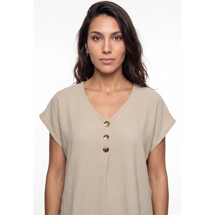 Blusa Botones Mujer Beige 4