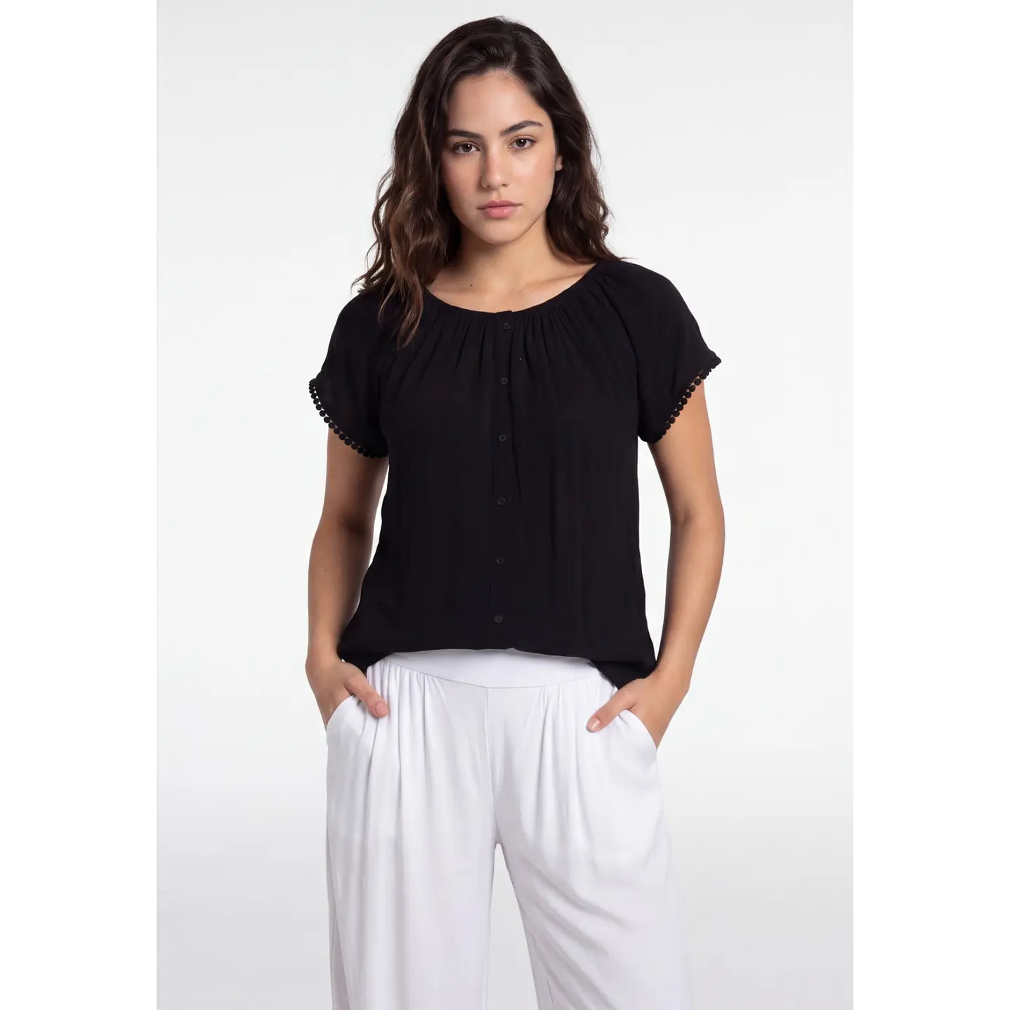 Blusa Elasticada Mujer Negro 4