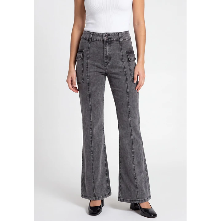 Jeans Costuras Flare Mujer Gris 1