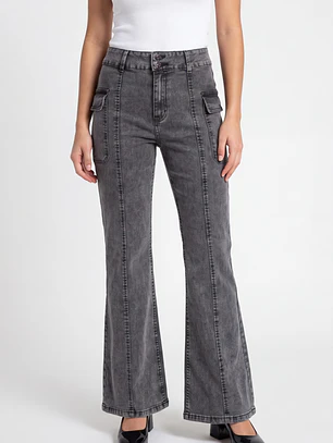 Jeans Costuras Flare Mujer Gris