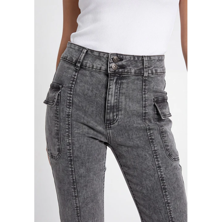 Jeans Costuras Flare Mujer Gris 4