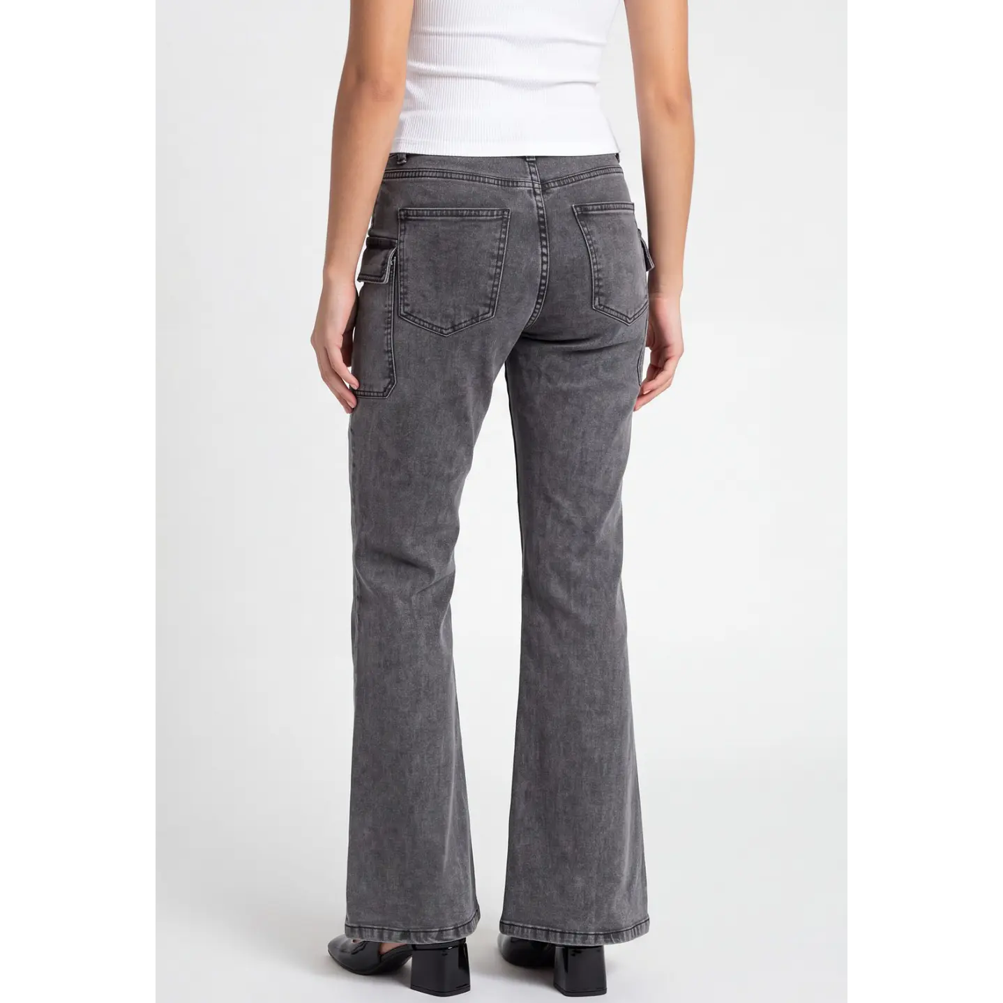 Jeans Costuras Flare Mujer Gris 2