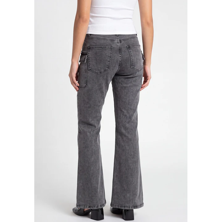 Jeans Costuras Flare Mujer Gris 2