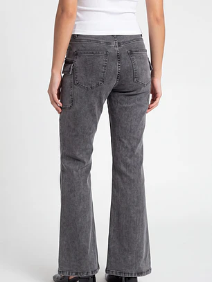 Jeans Costuras Flare Mujer Gris