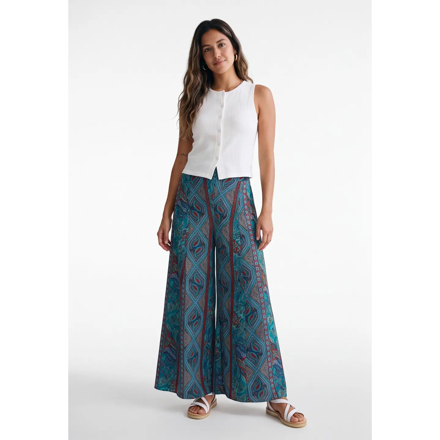 Pantalón Indian Maxi Wide Leg Mujer Azul 3