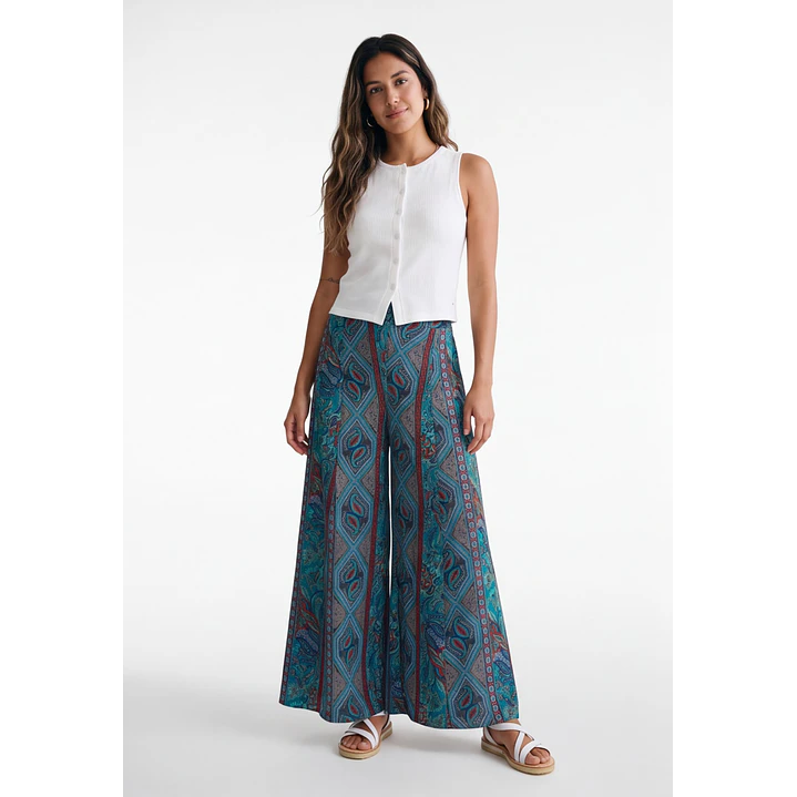 Pantalón Indian Maxi Wide Leg Mujer Azul 3