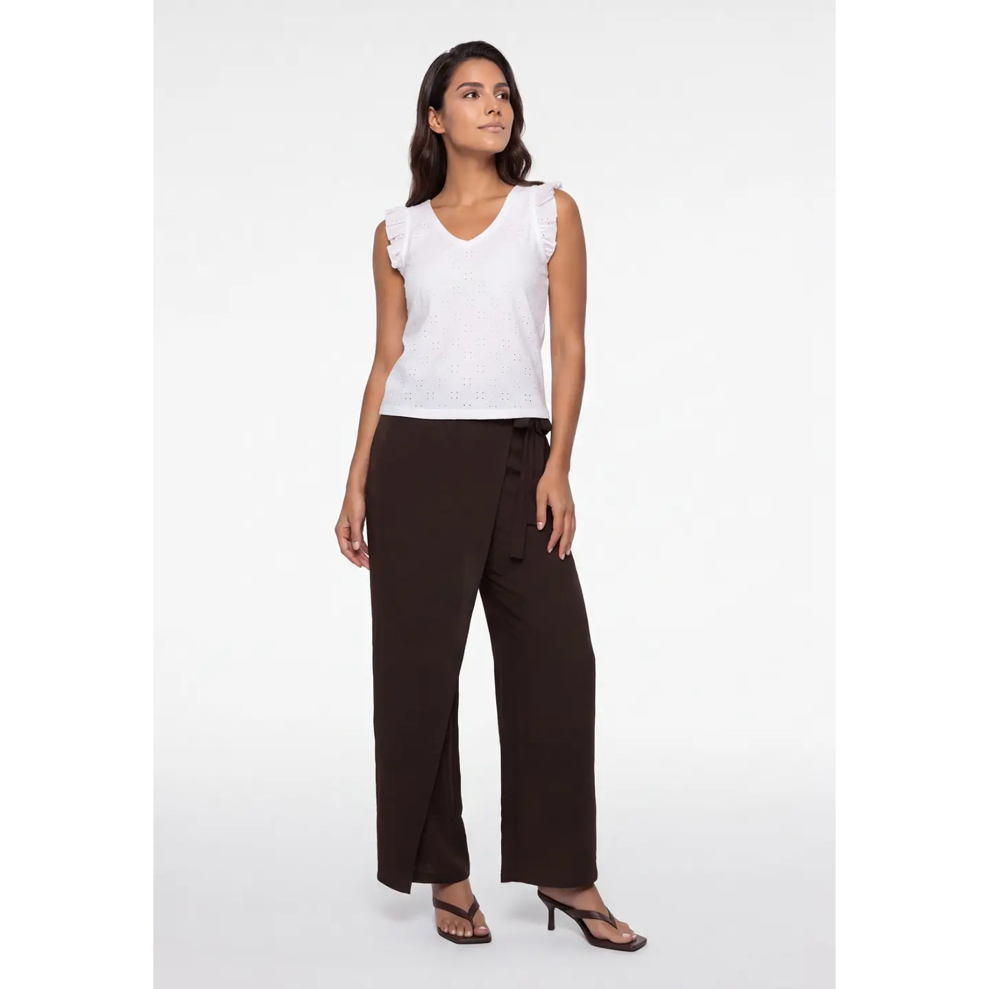 Pantalón Creps Wide Leg Mujer Café 3
