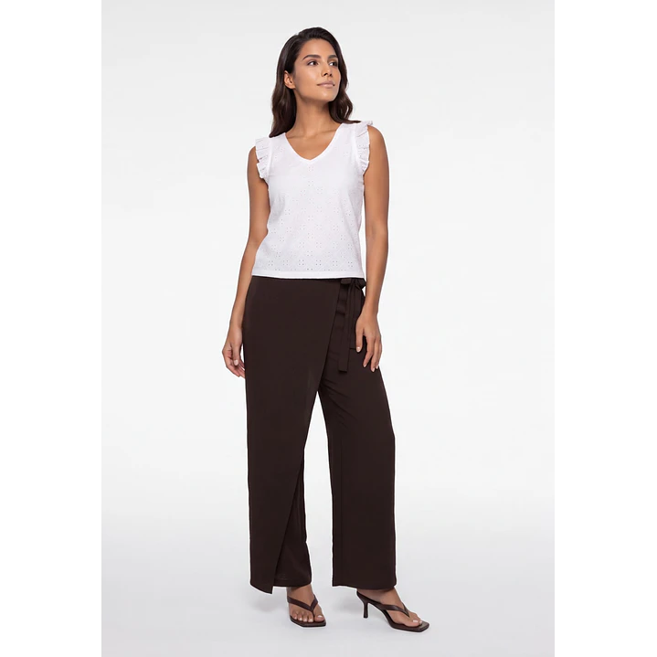 Pantalón Creps Wide Leg Mujer Café 3