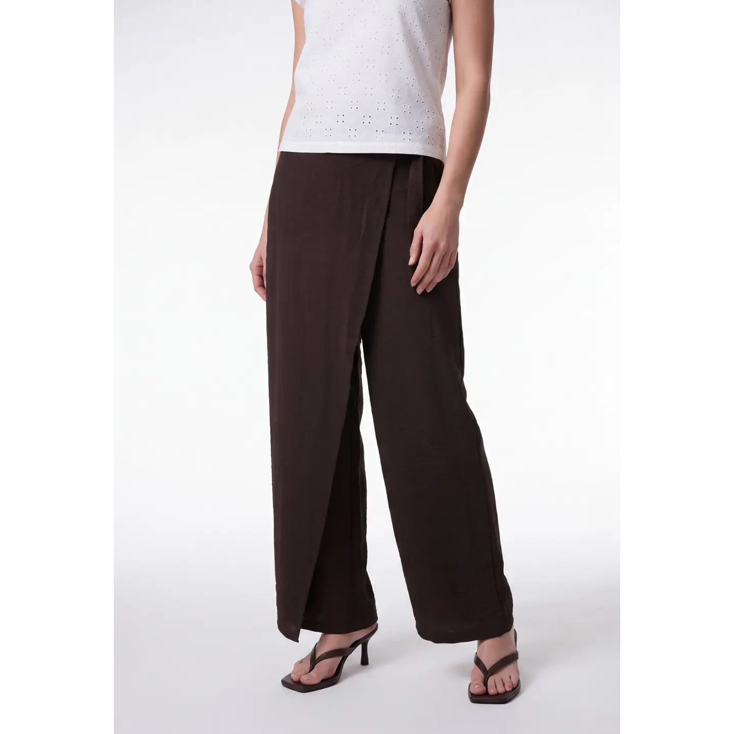 Pantalón Creps Wide Leg Mujer Café 1