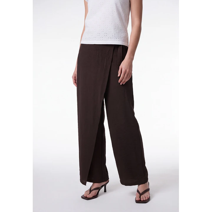 Pantalón Creps Wide Leg Mujer Café 1