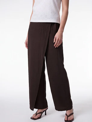 Pantalón Creps Wide Leg Mujer Café
