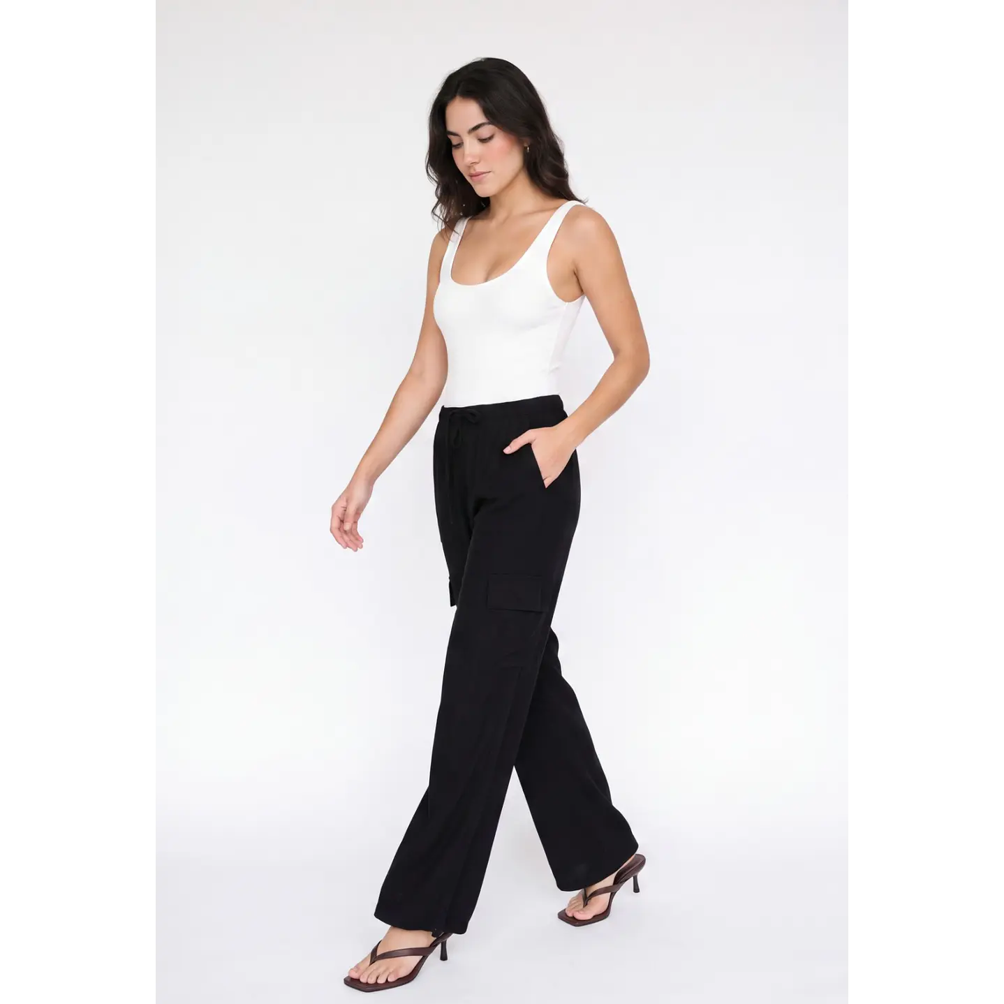 Pantalón Lino Wide Leg Mujer Negro 3