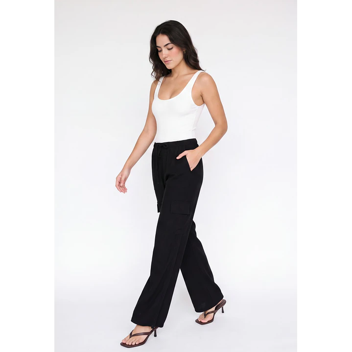 Pantalón Lino Wide Leg Mujer Negro 3