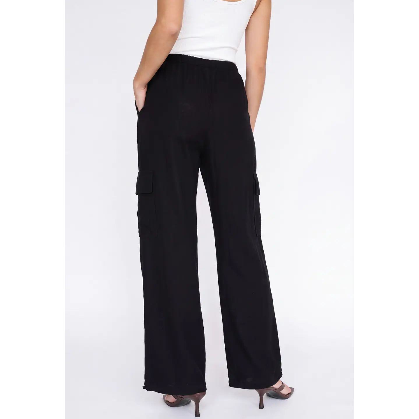 Pantalón Lino Wide Leg Mujer Negro 2