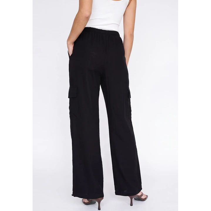 Pantalón Lino Wide Leg Mujer Negro 2