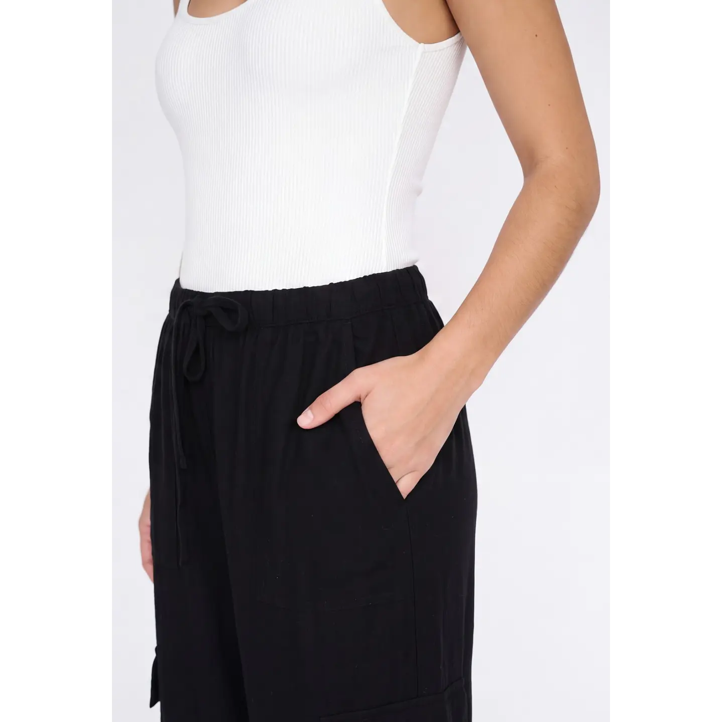 Pantalón Lino Wide Leg Mujer Negro 4