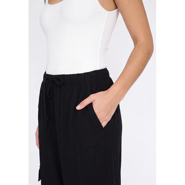 Pantalón Lino Wide Leg Mujer Negro 4