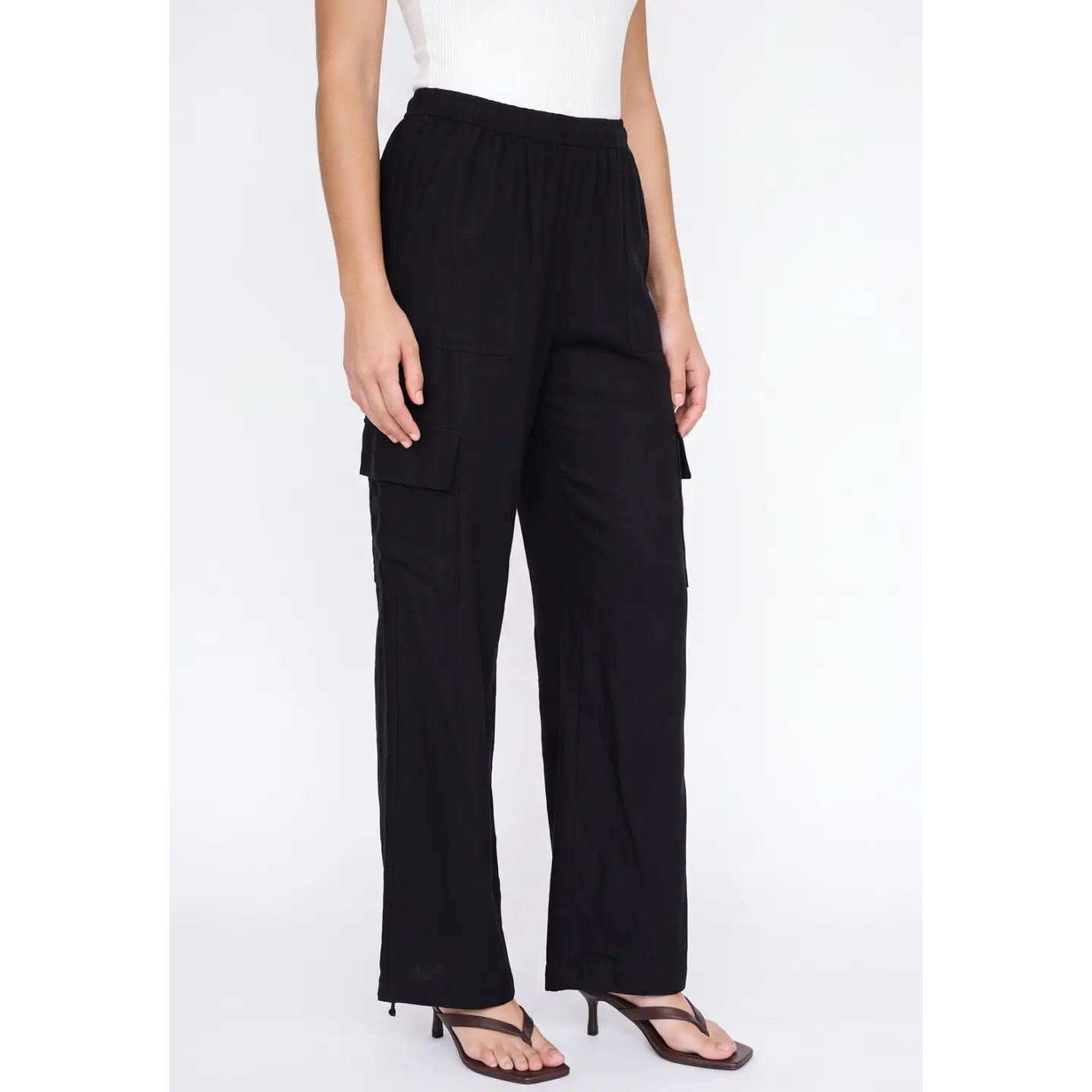 Pantalón Lino Wide Leg Mujer Negro 1