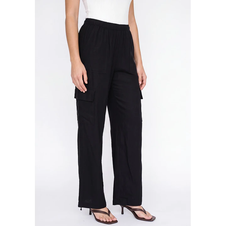 Pantalón Lino Wide Leg Mujer Negro 1