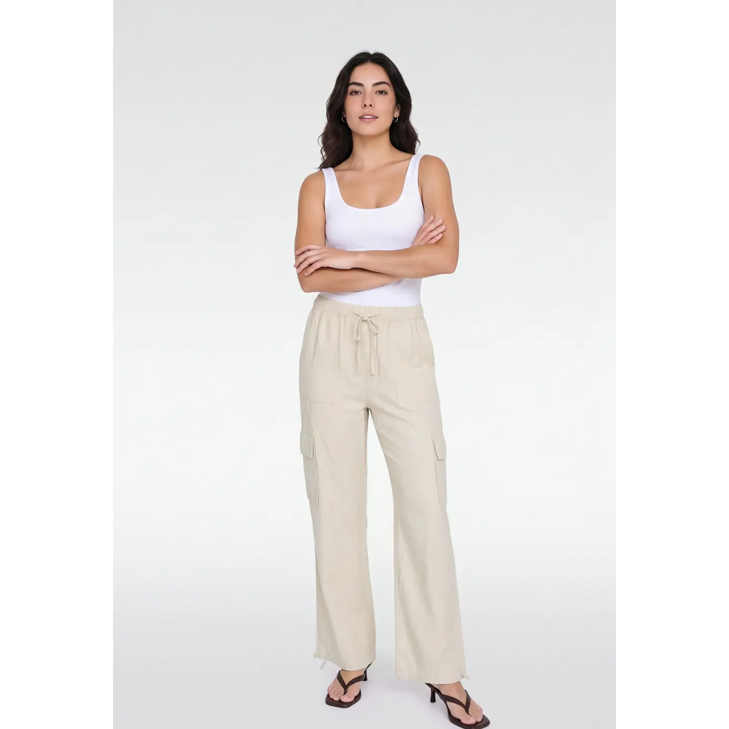 Pantalón Lino Wide Leg Mujer Crudo 3