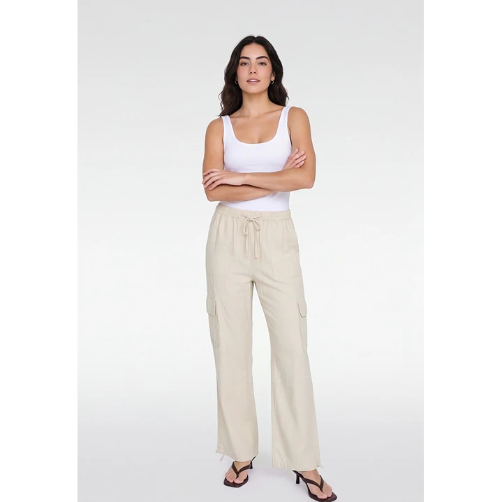 Pantalón Lino Wide Leg Mujer Crudo 3