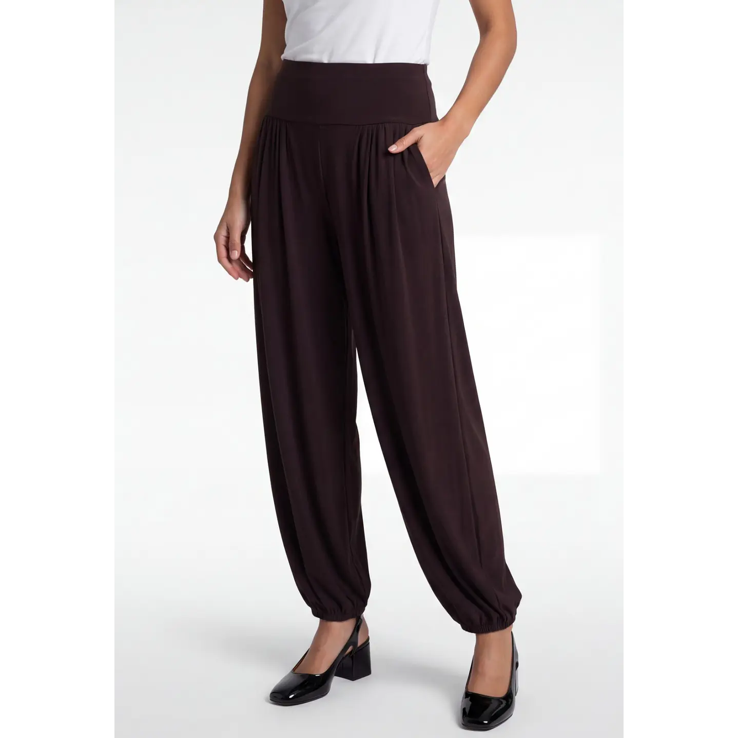 Pantalón Elasticados Bombachos Mujer Café 1