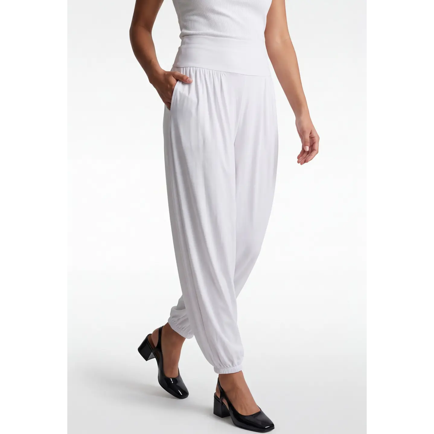 Pantalón Elasticados Bombachos Mujer Blanco 1