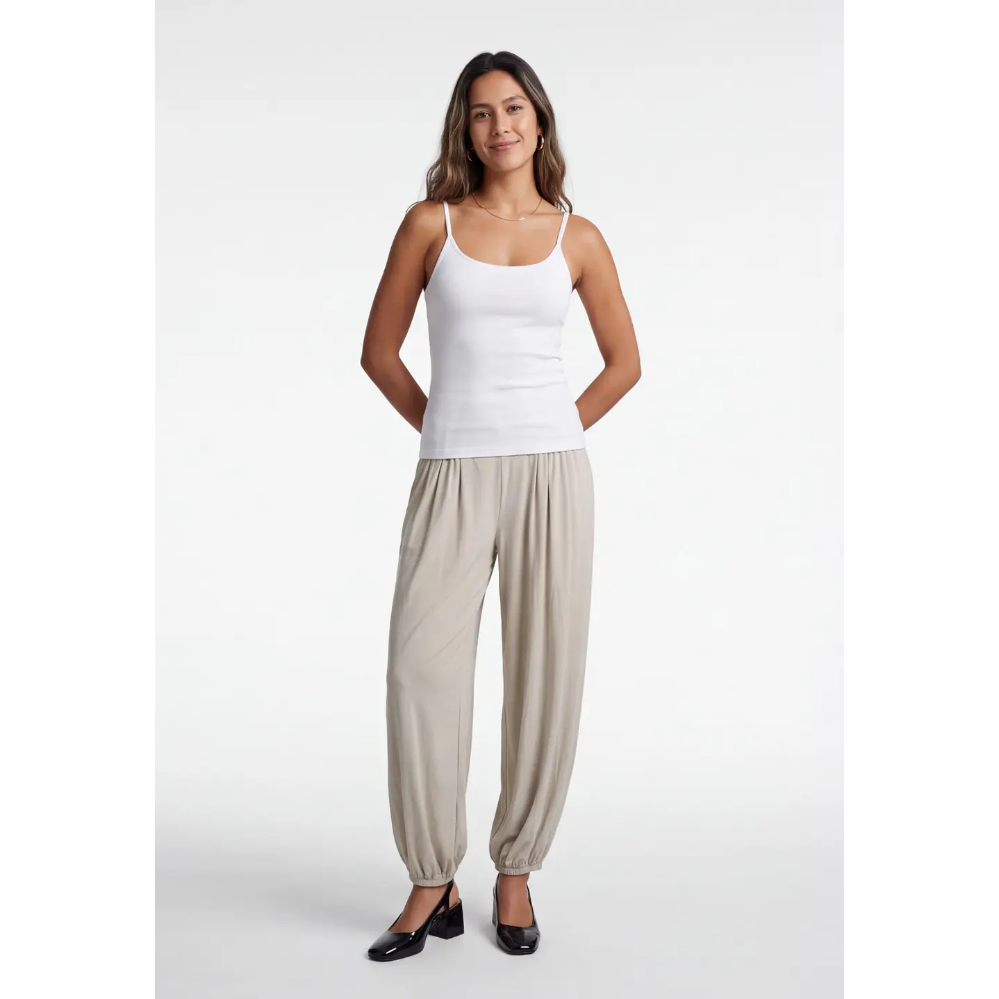 Pantalón Elasticados Bombachos Mujer Beige 3