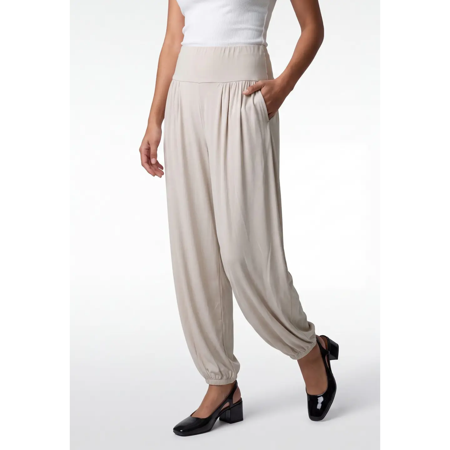Pantalón Elasticados Bombachos Mujer Beige 1