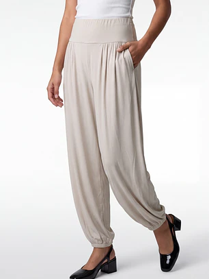 Pantalón Elasticados Bombachos Mujer Beige