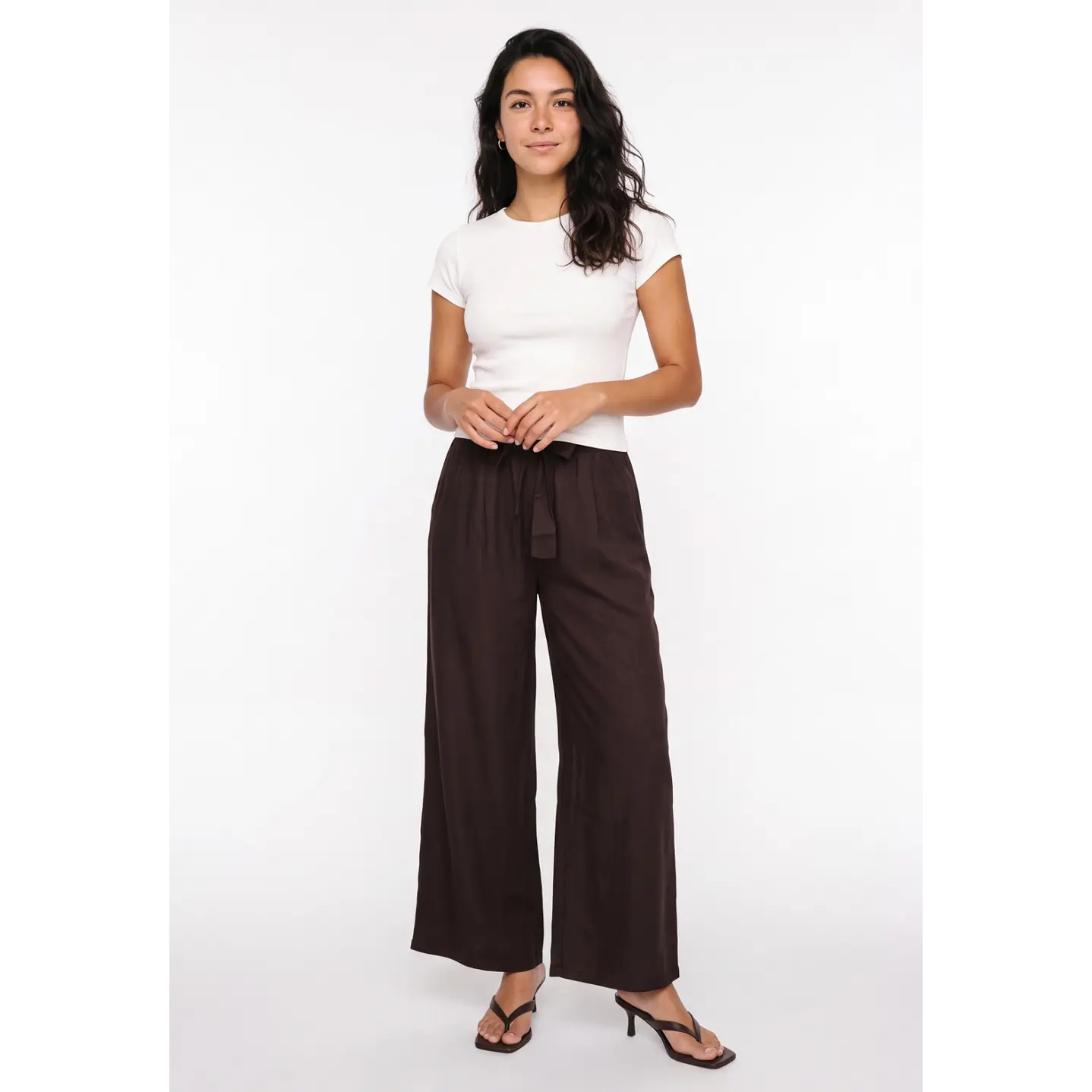 Pantalón Lazo Wide Leg Mujer Café 3