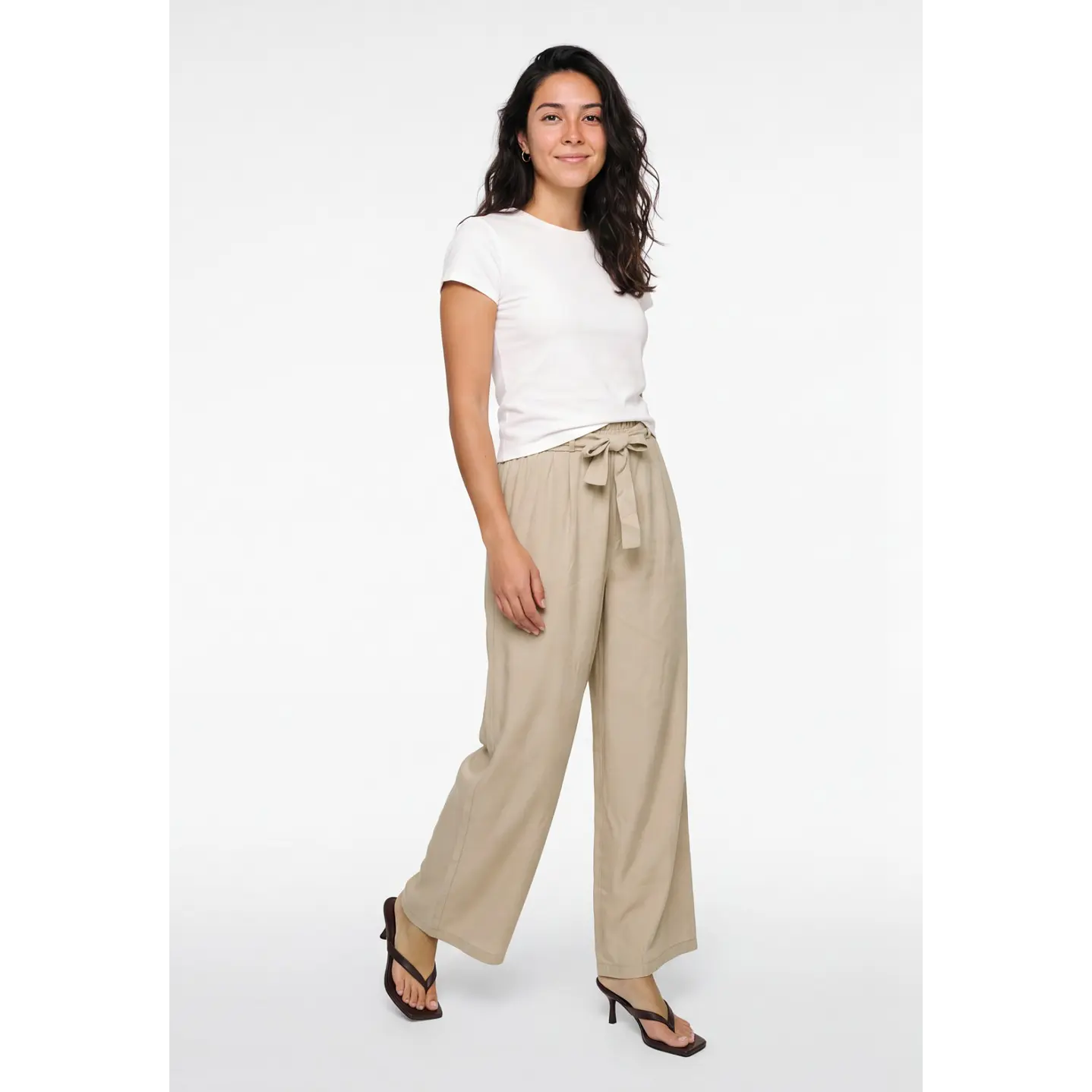 Pantalón Lazo Wide Leg Mujer Beige 3