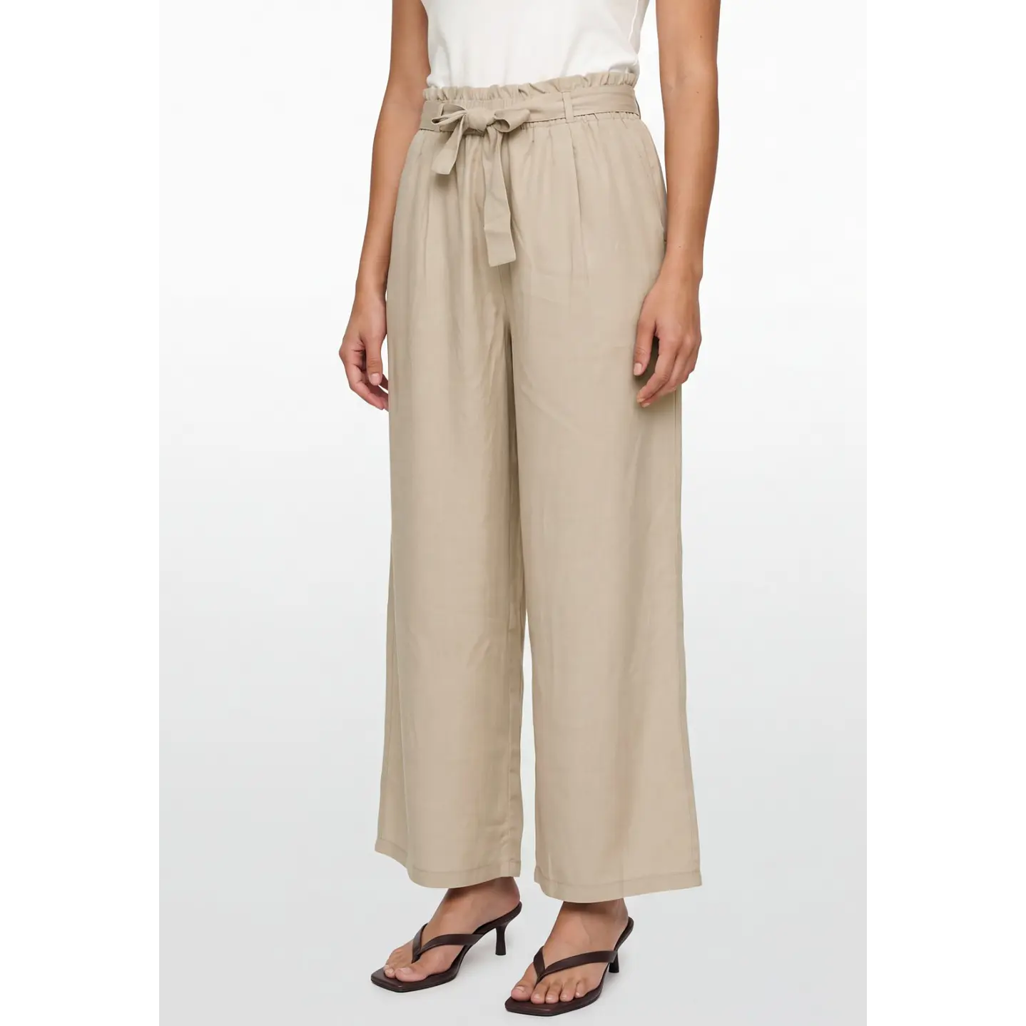 Pantalón Lazo Wide Leg Mujer Beige 1