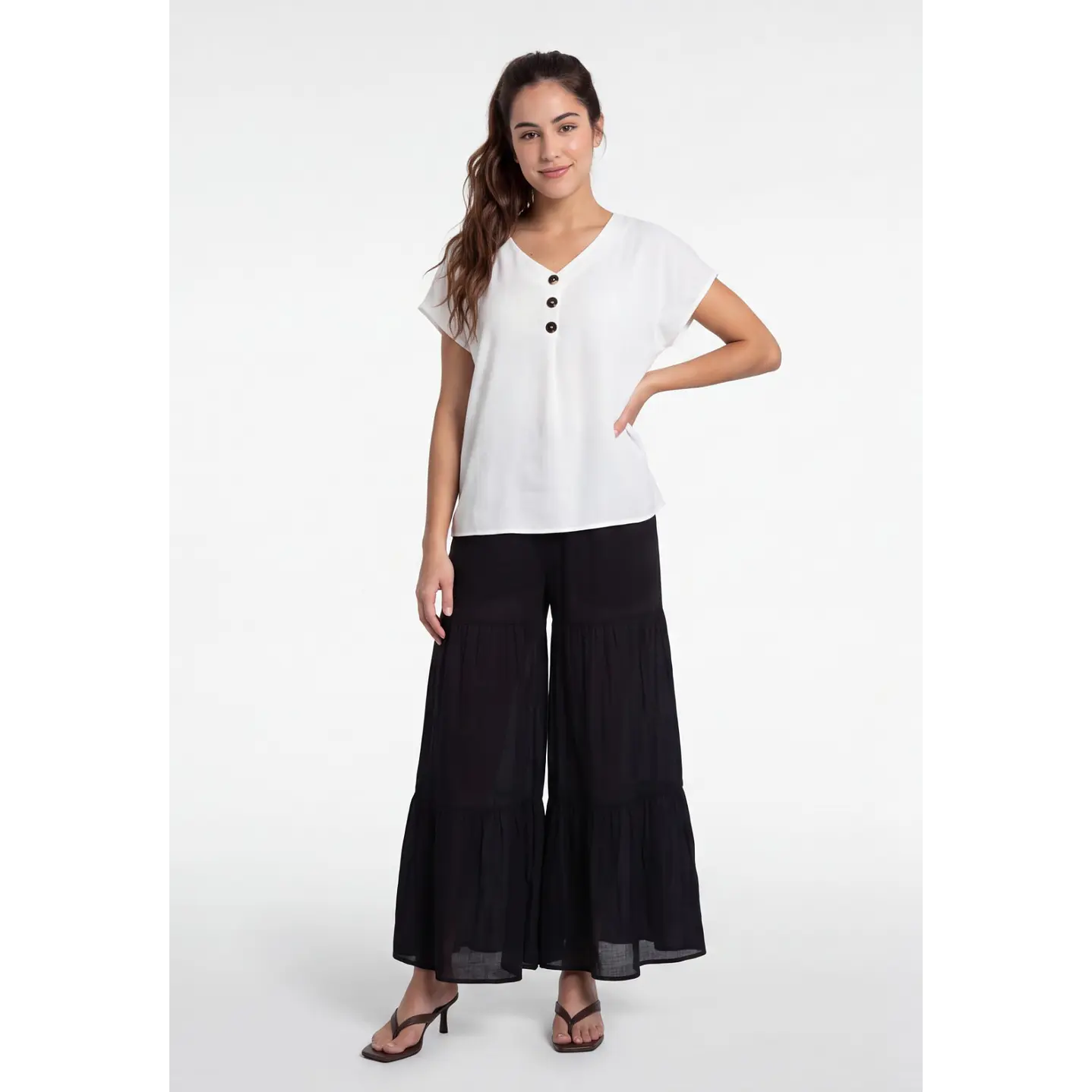 Pantalón Boho Wide Leg Mujer Negro 3