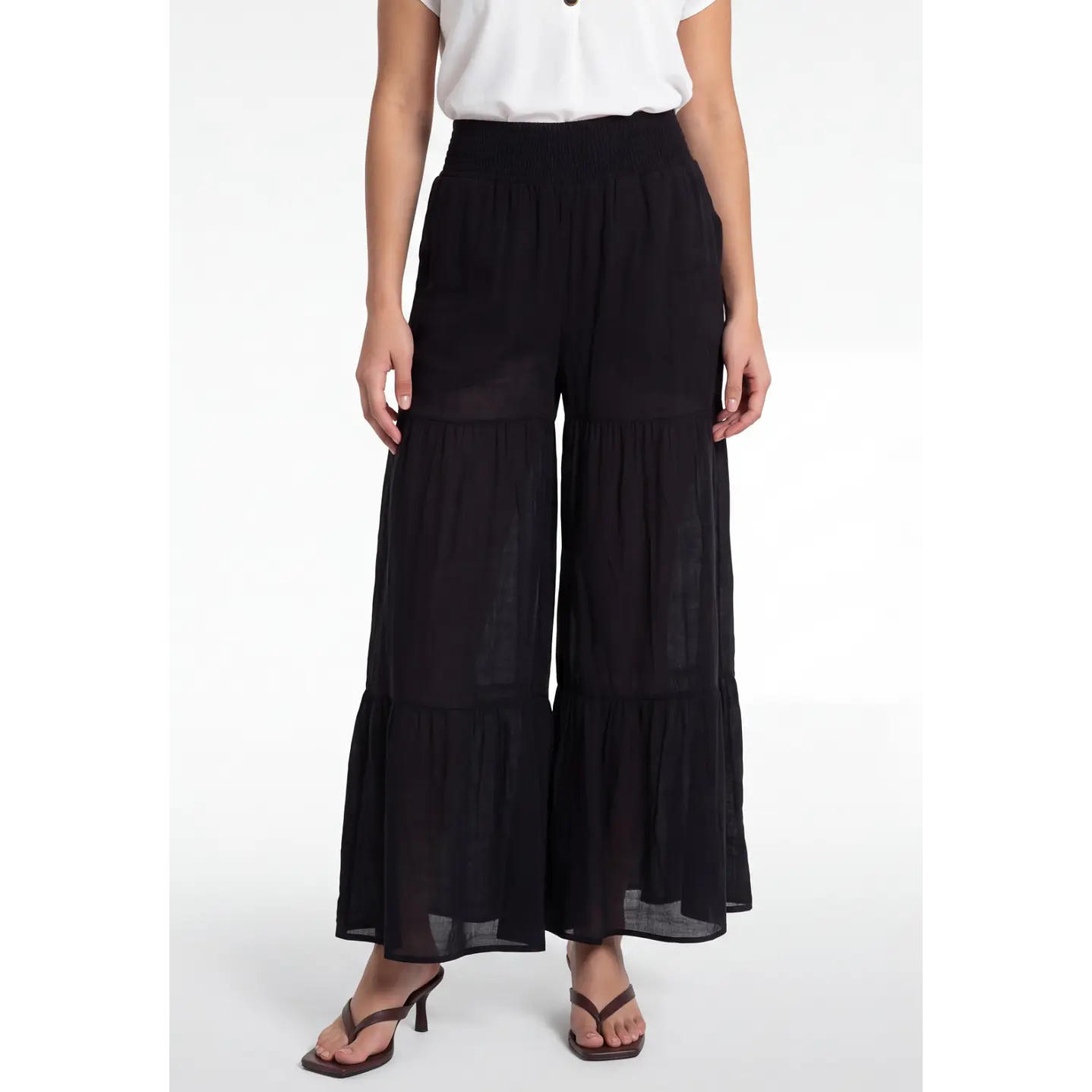 Pantalón Boho Wide Leg Mujer Negro 1