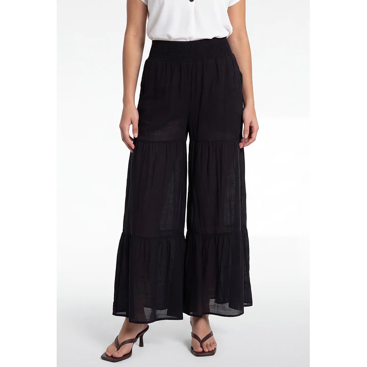 Pantalón Boho Wide Leg Mujer Negro 1