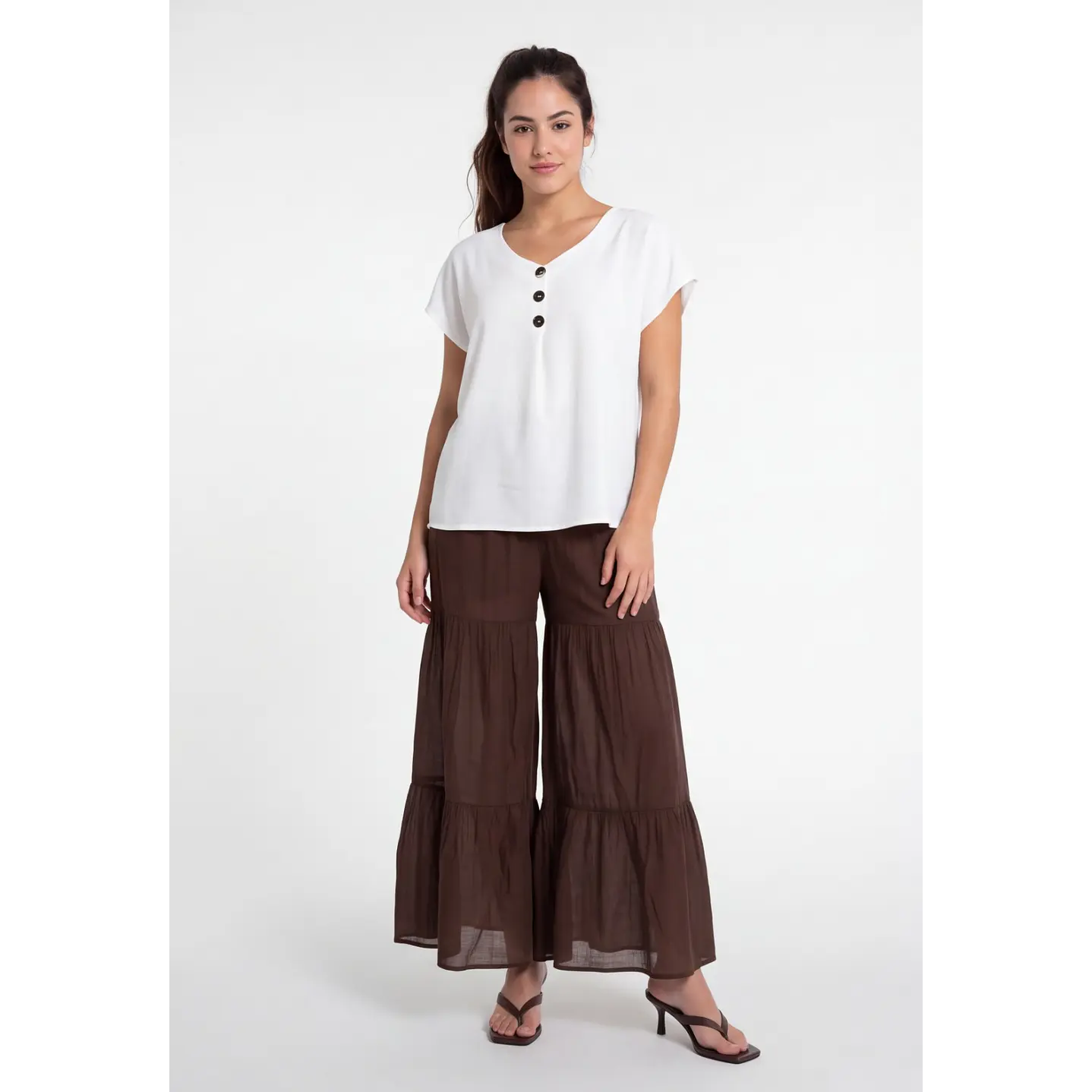 Pantalón Boho Wide Leg Mujer Café 3