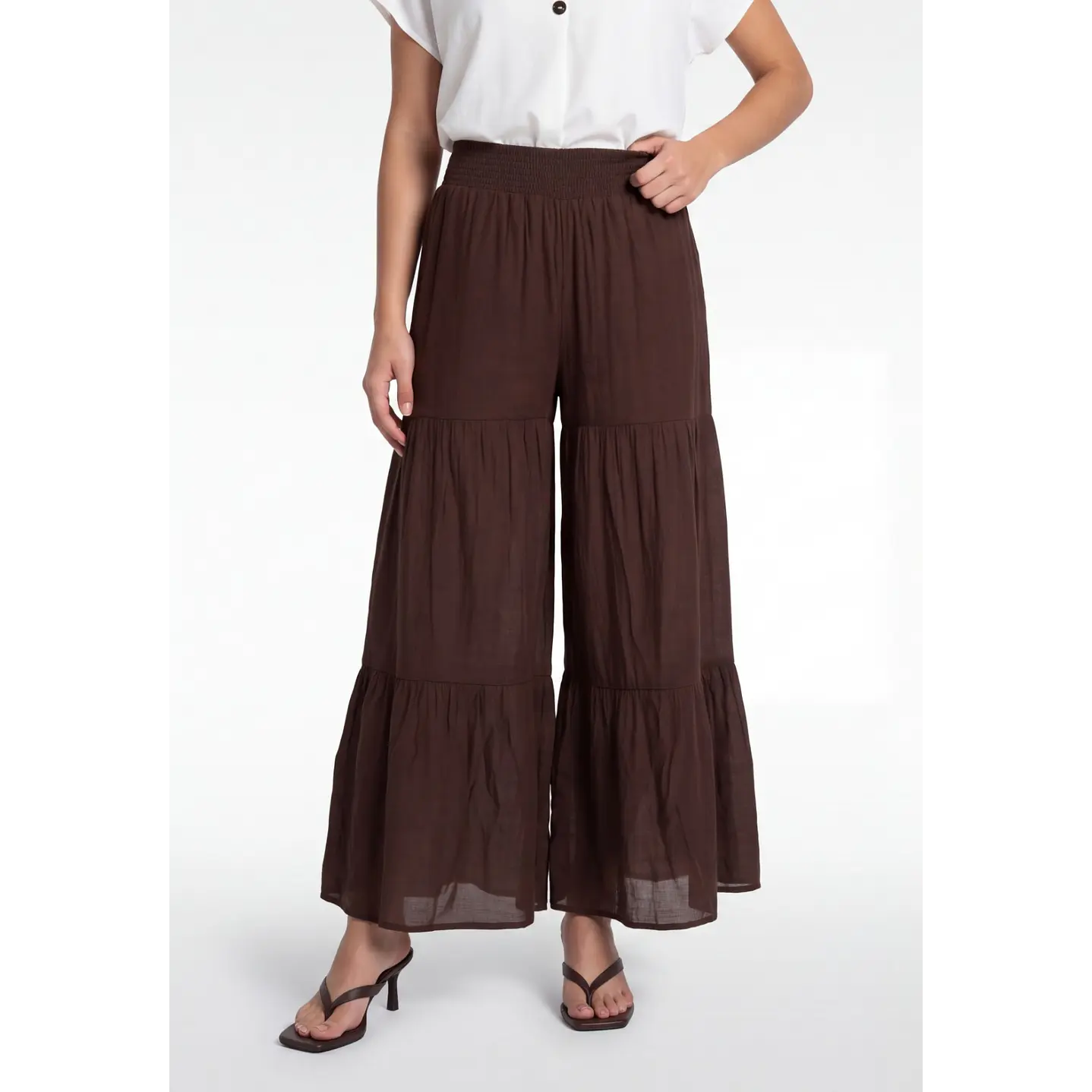 Pantalón Boho Wide Leg Mujer Café 1