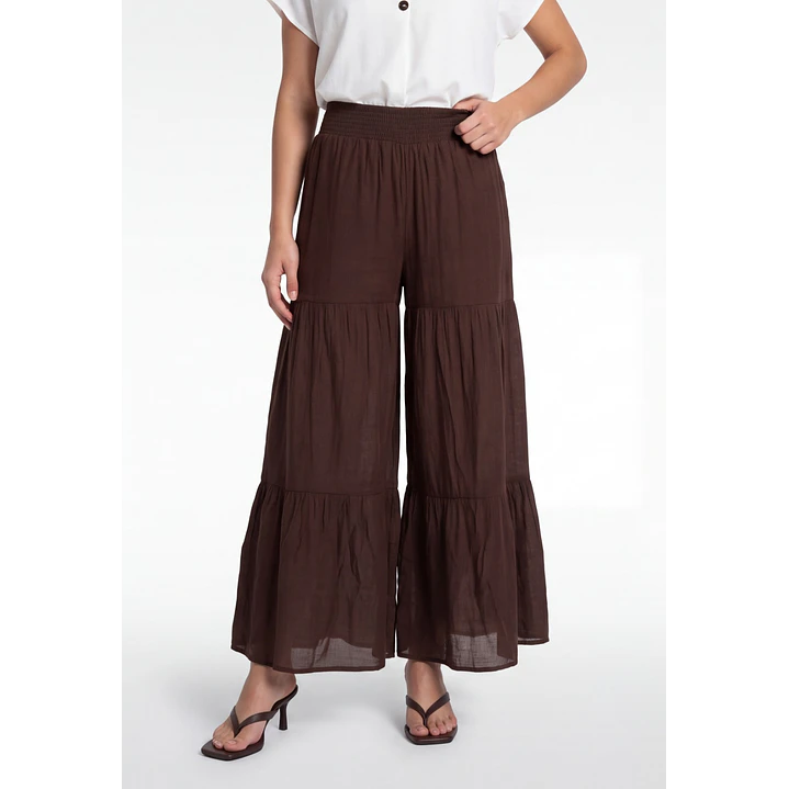 Pantalón Boho Wide Leg Mujer Café 1