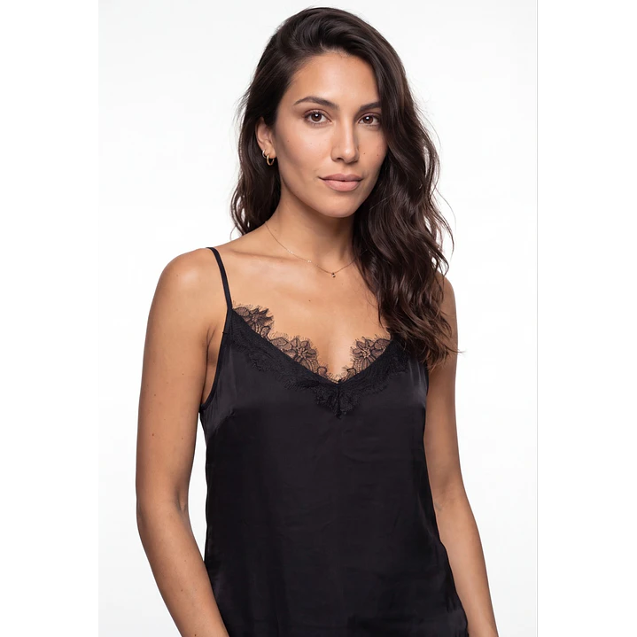 Peto Satín Encaje Mujer Negro 4
