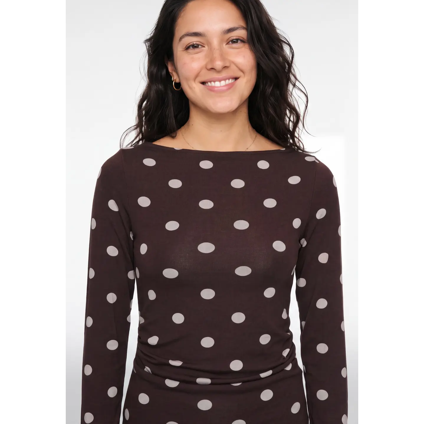Polera Lunares Mujer Manga Larga Café 4