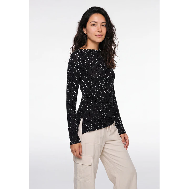 Polera Lunares Mujer Manga Larga Negro 1