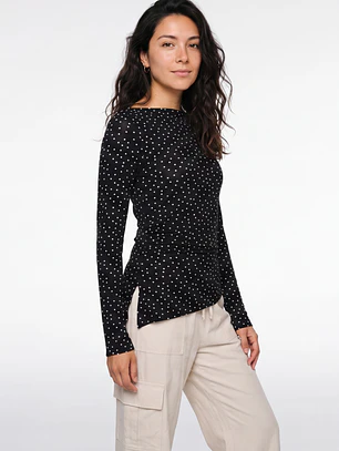 Polera Lunares Mujer Manga Larga Negro