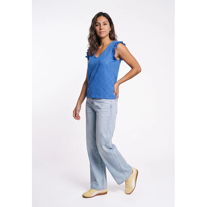 Polera Vuelos Mujer Azul 1