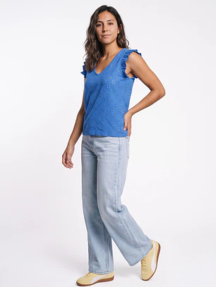 Polera Vuelos Mujer Azul
