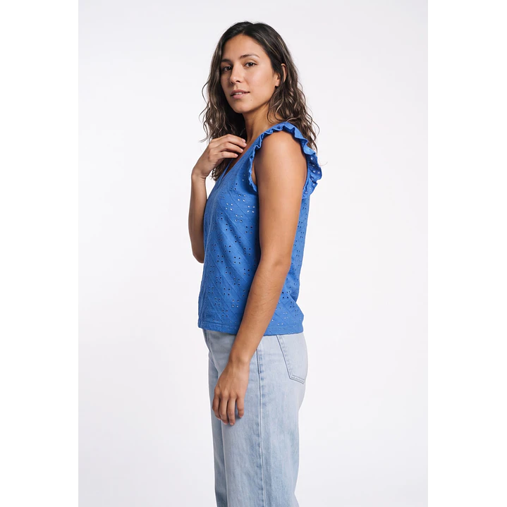 Polera Vuelos Mujer Azul 2