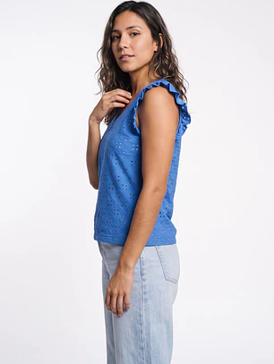Polera Vuelos Mujer Azul