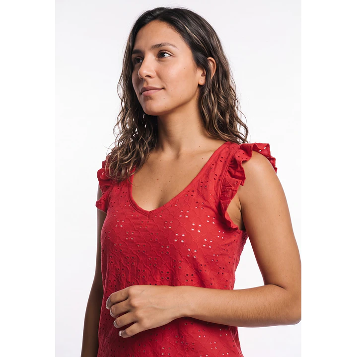 Polera Vuelos Mujer Rojo 4