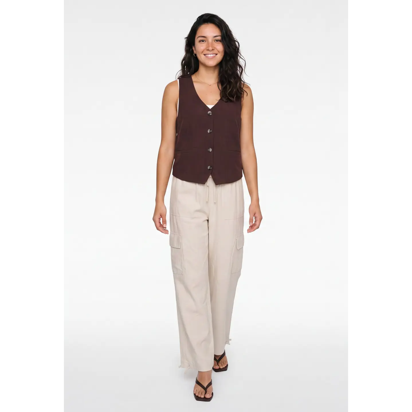 Vest Lino Mujer Café 3