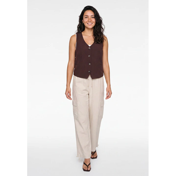 Vest Lino Mujer Café 3